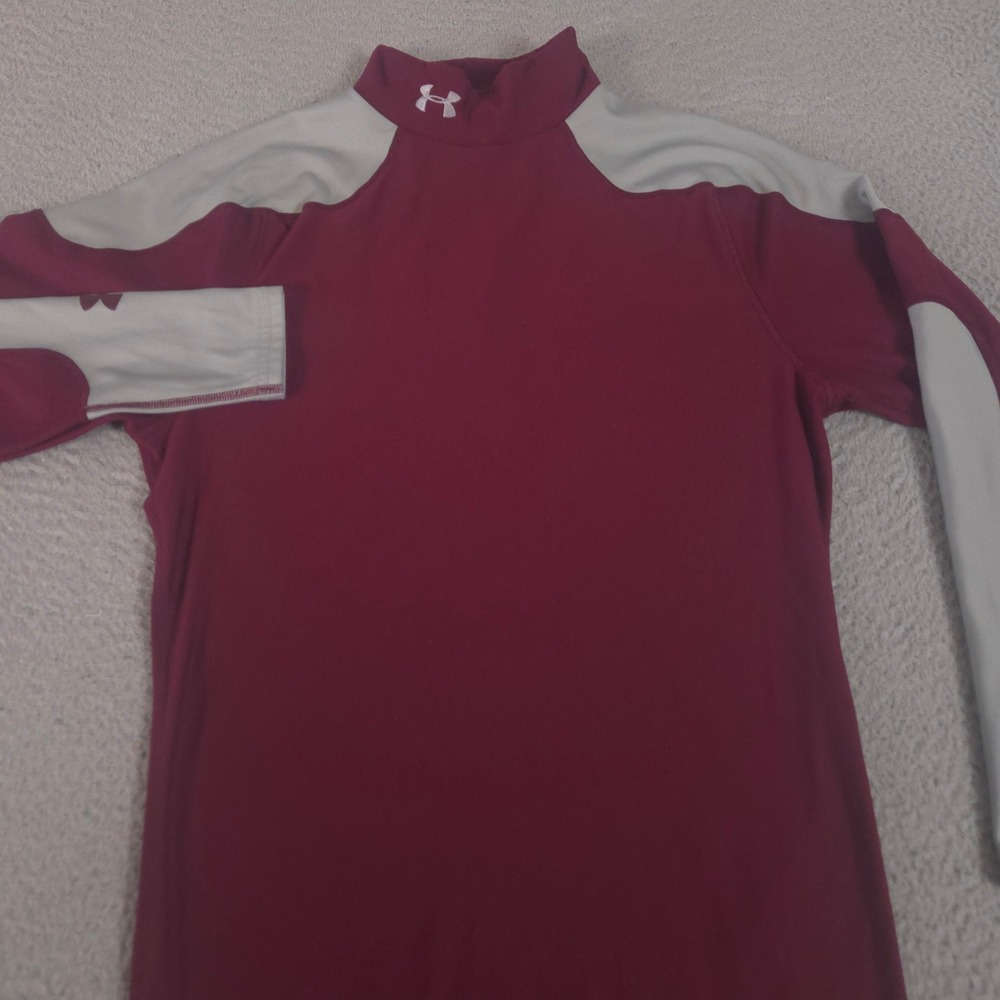 VINTAGE Under Armour Shirt Mens Large Maroon Mockโ Neck Nylon Blend Workout Y2K